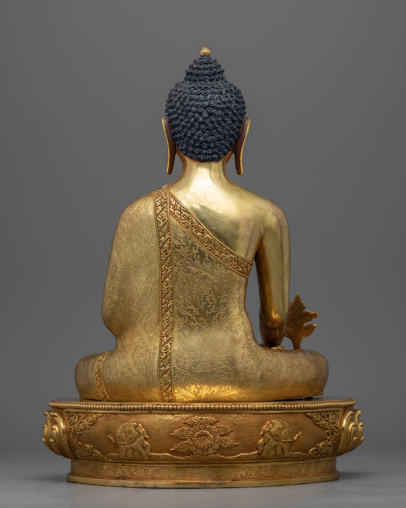 24K Gold-Gilded Blue Buddha Healing Statue | Buddhist Healing Medicine Buddha Figurine