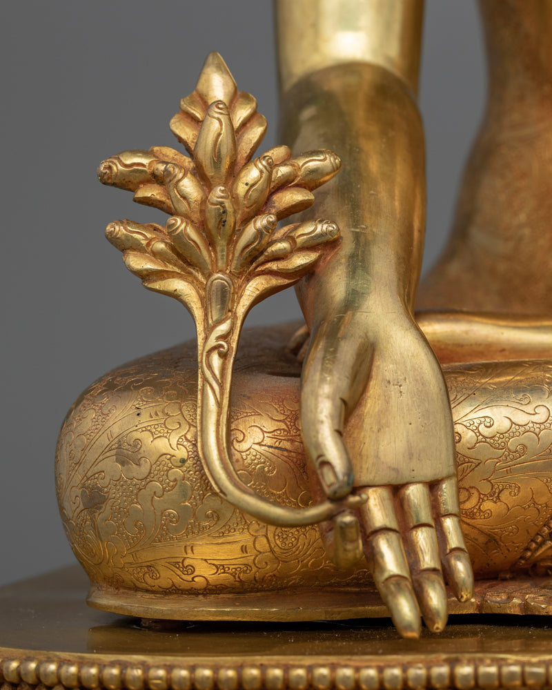 24K Gold-Gilded Blue Buddha Healing Statue | Buddhist Healing Medicine Buddha Figurine