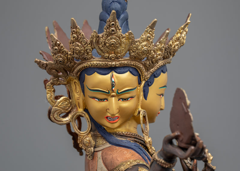 Namgyalma Deity Statue | Eight Armed Buddhist Gold Gilded Figure