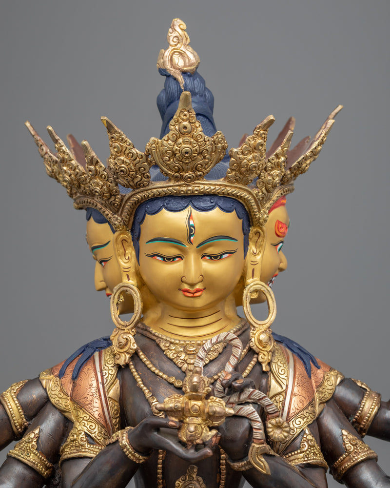 Namgyalma Deity Statue | Eight Armed Buddhist Gold Gilded Figure