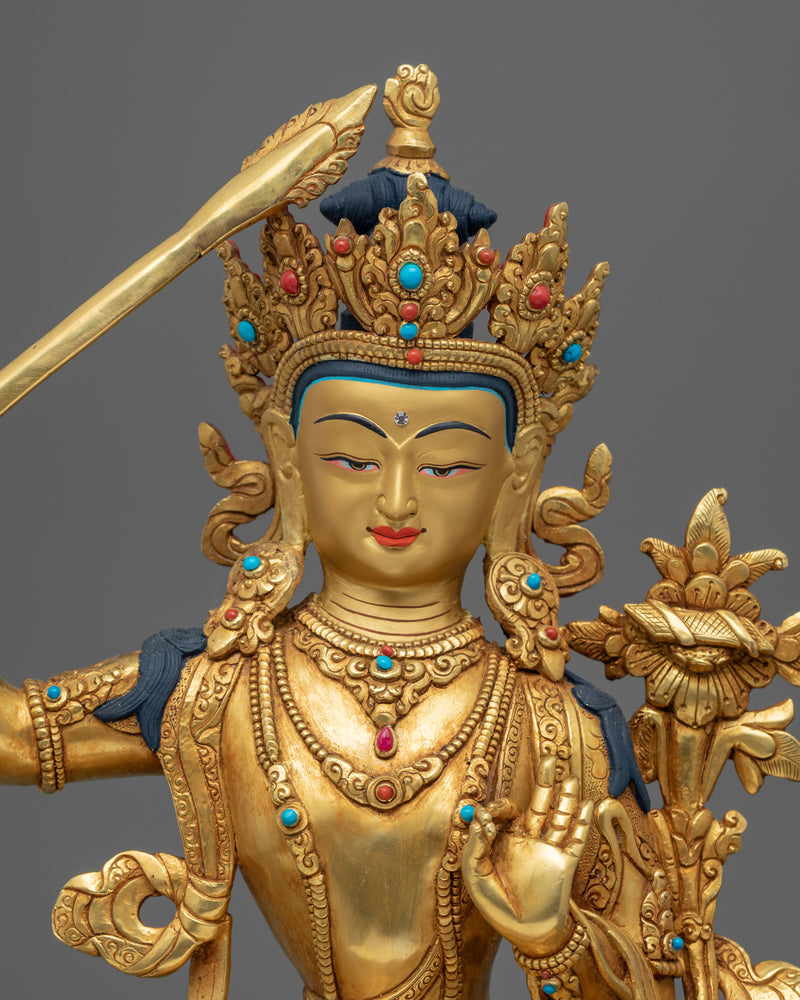 Statue For Aspirations Of Manjushri | 24-Karat Gold Gilded Statues