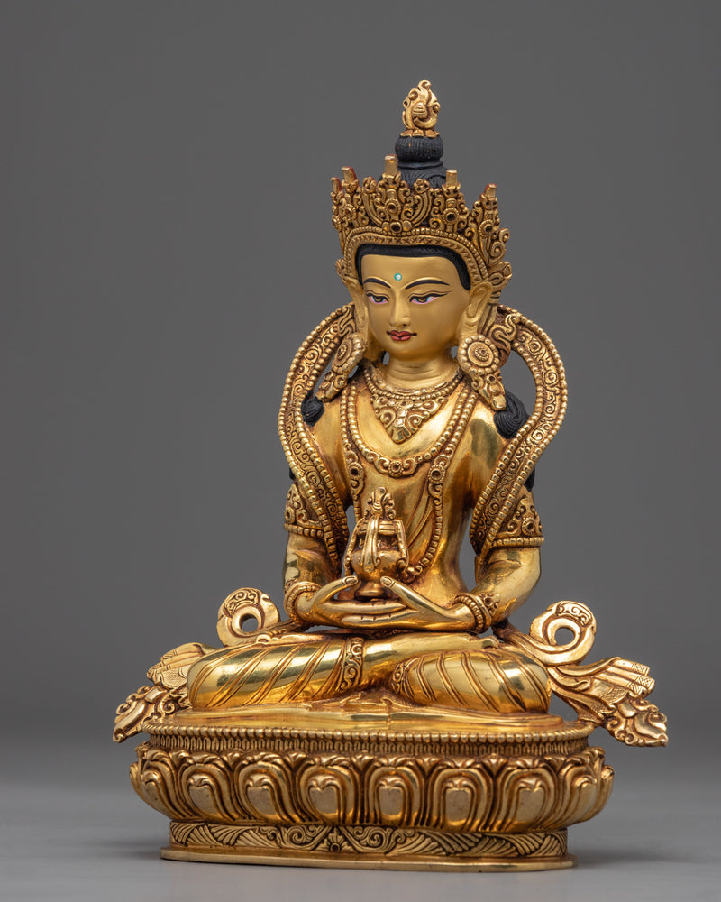 Golden Statue For Amitayus Mantra Tibetan | Traditionally Hand-crafted Sculpture