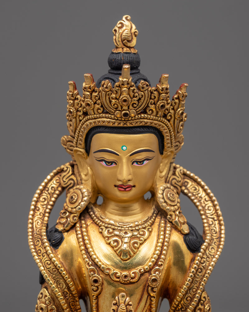 Golden Statue For Amitayus Mantra Tibetan | Traditionally Hand-crafted Sculpture