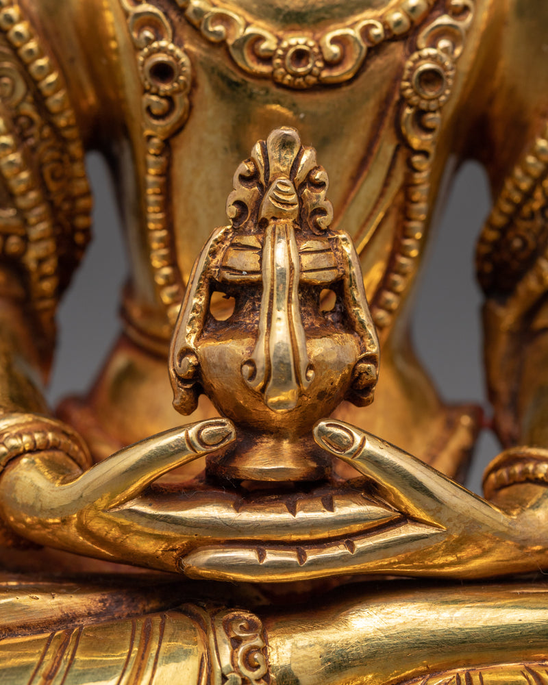 Golden Statue For Amitayus Mantra Tibetan | Traditionally Hand-crafted Sculpture