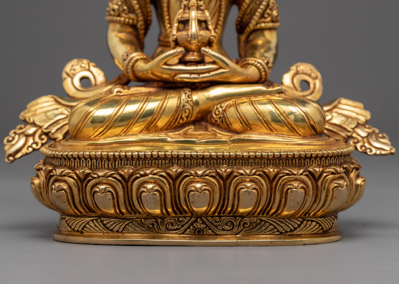 Golden Statue For Amitayus Mantra Tibetan | Traditionally Hand-crafted Sculpture