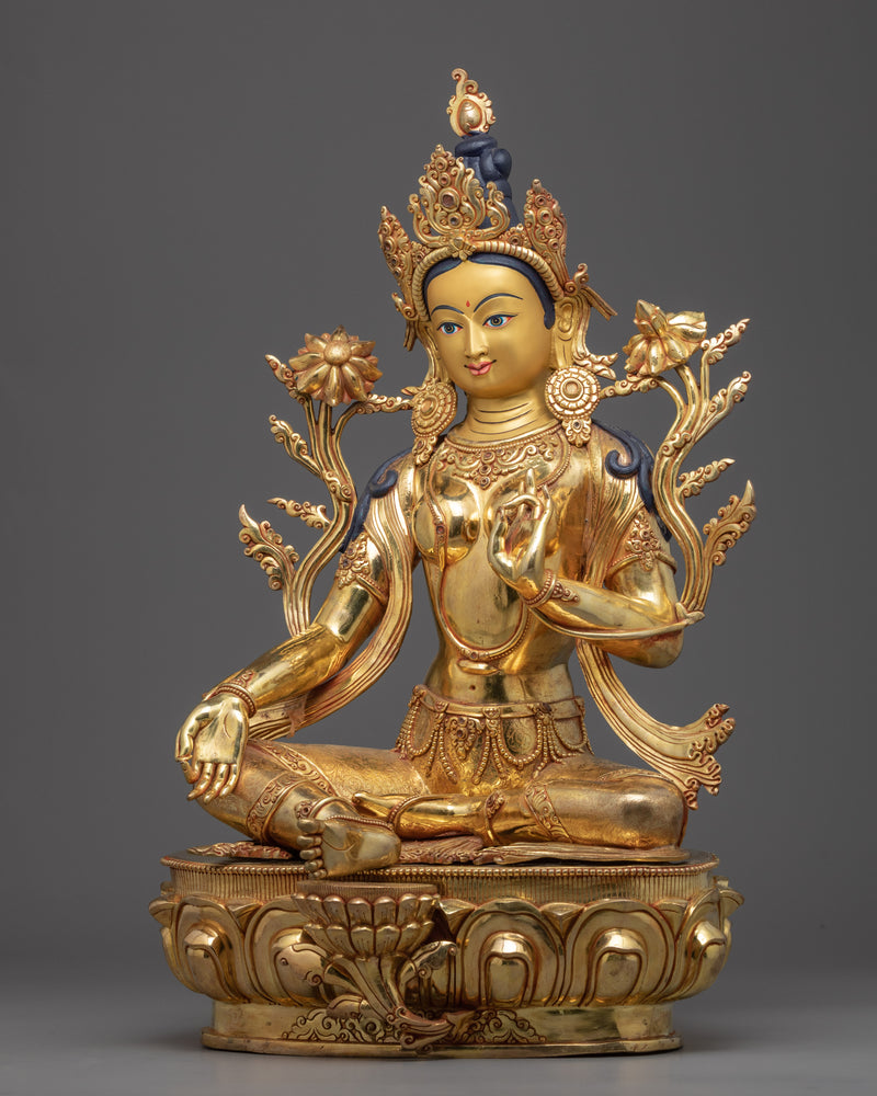 Golden Statue Of Tara Shyam | Traditionally Hand-crafted Green Tara