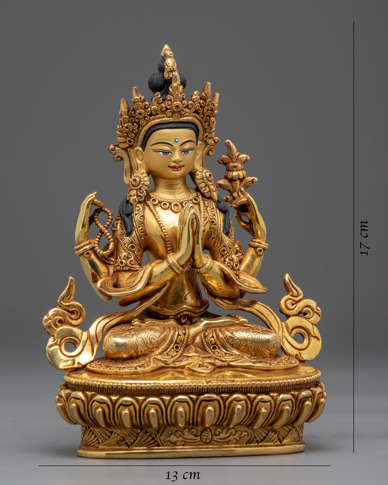 Mantra Of Compassion Avalokiteshvara | Golden Statue of 4 Armed Chenrezig