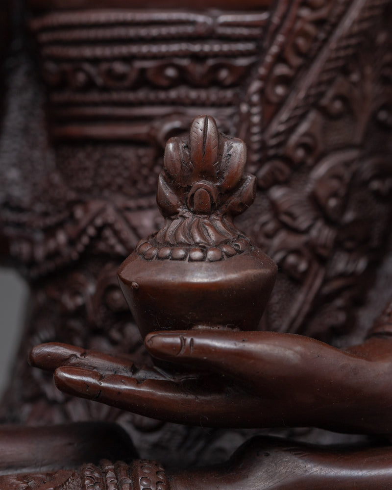 Oxidized Copper Statue For Bhaisajyaguru Mantra Sanskrit Practice | Traditional Medicine Buddha Sculpture