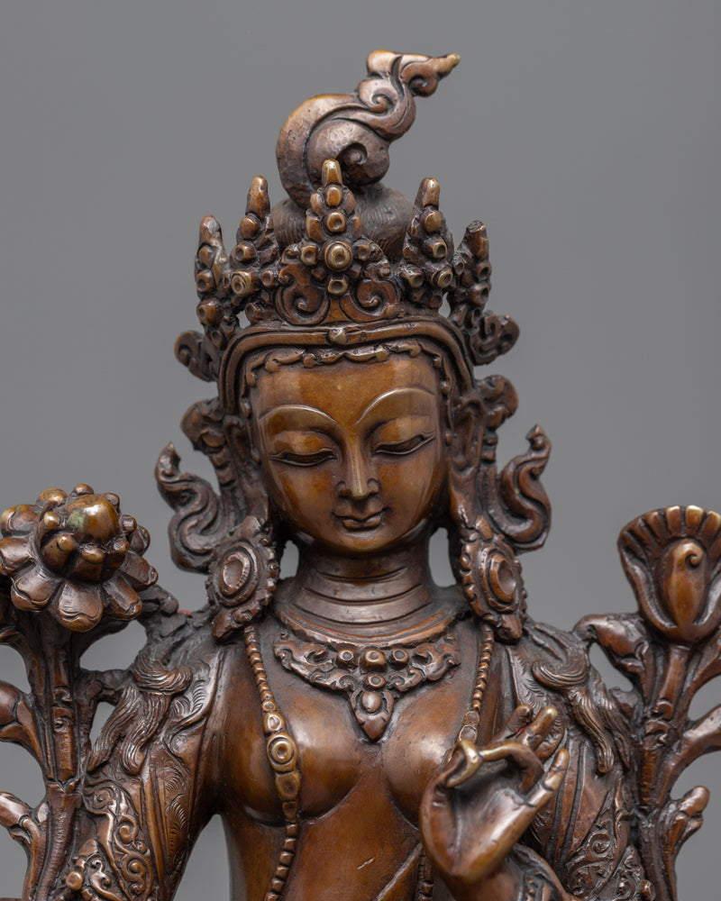 Hand-Carved Green Tara Guru Statue | Traditional Artwork of Nepal