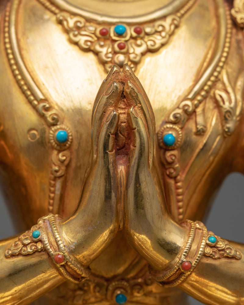 Deity of Compassion | 24K Golden Statue of Chenrezig