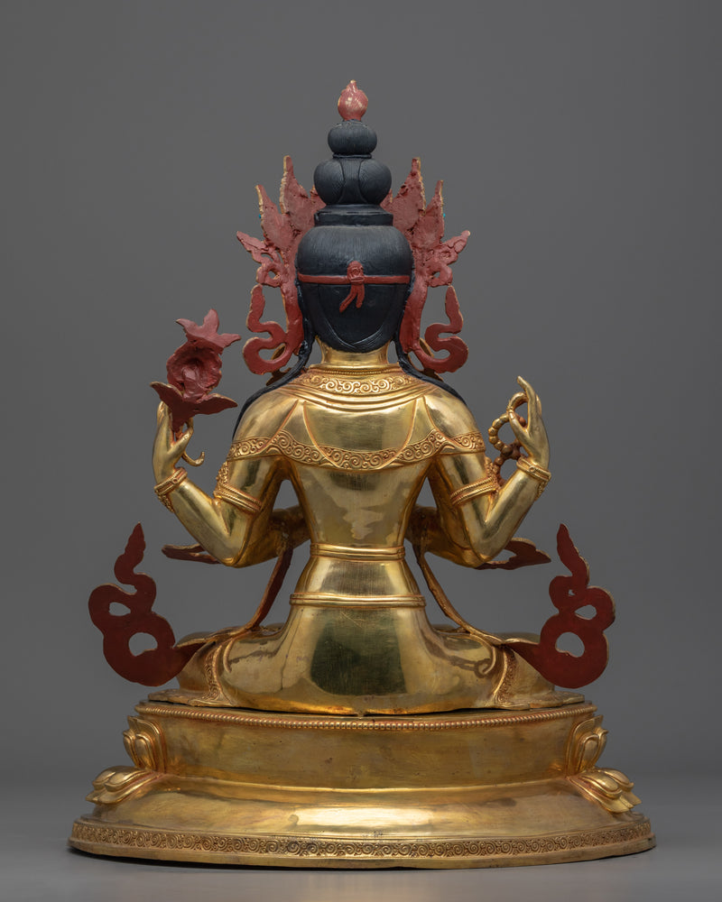 Deity of Compassion | 24K Golden Statue of Chenrezig