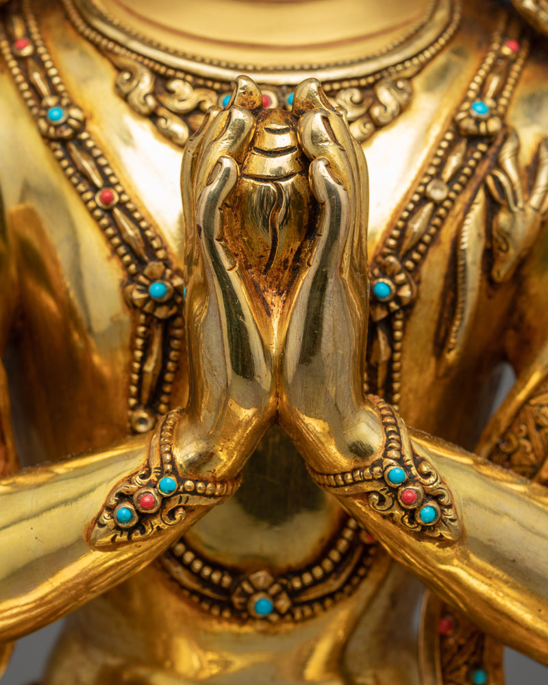 Avalokitesvara Bodhisattva Statue | Gold Plated Himalayan Art