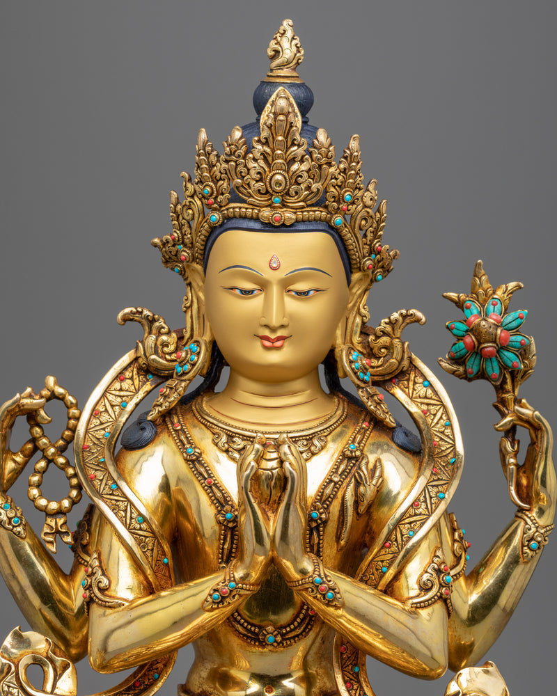 Avalokitesvara Bodhisattva Statue | Gold Plated Himalayan Art