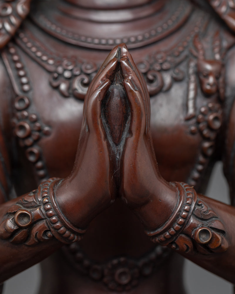 Oxidized Copper Body Bodhisattva Avalokitesvara Statue | Bodhisattva Sculpture for Practice