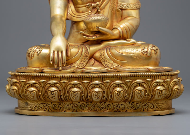 Genuine Gold-Gilded Buddha Shakyamuni Sculpture | Religious Buddha Statue