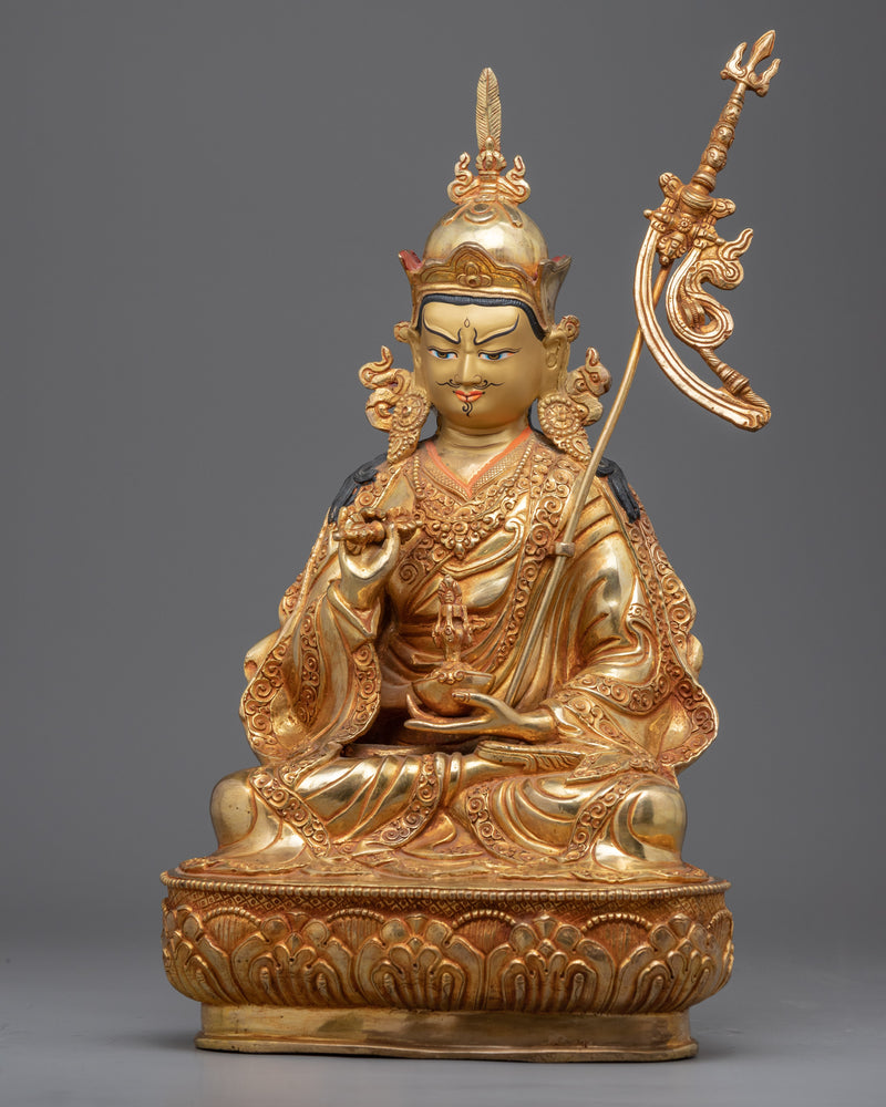 Gold-Gilded Guru Padmasambhava Mantra Statue | Lotus Born Guru Rinpoche Satue