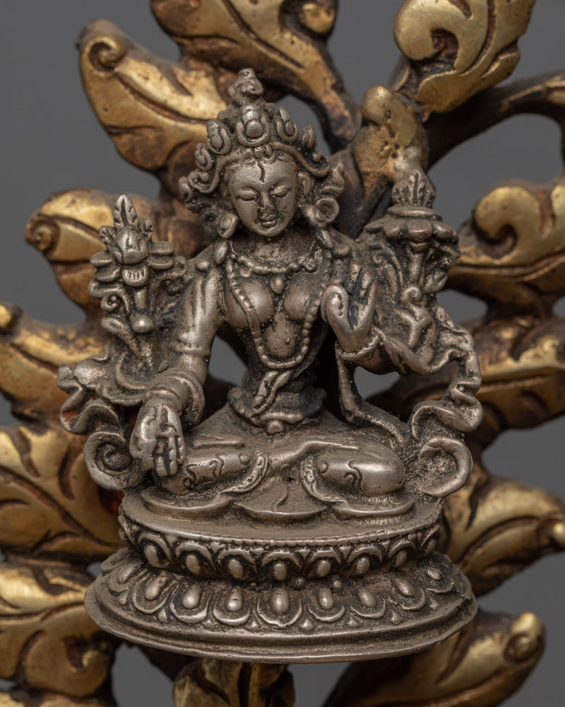 Green Tara Buddhist Deity Sculpture for Meditation | Gold-Plated Tibetan Art