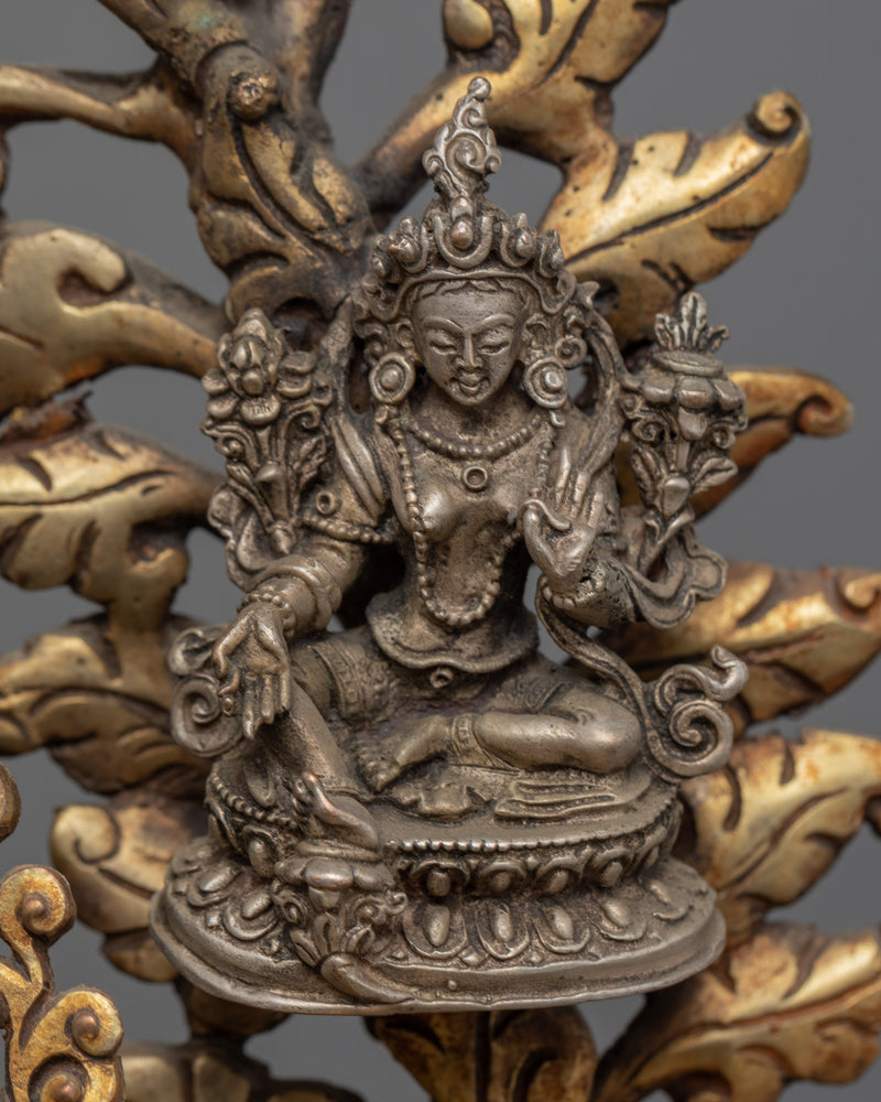 Green Tara Buddhist Deity Sculpture for Meditation | Gold-Plated Tibetan Art