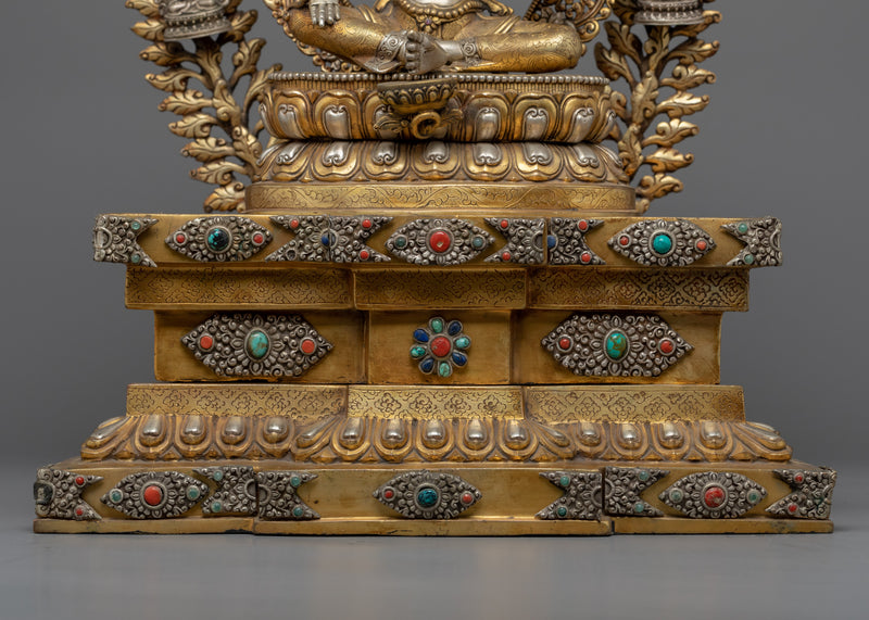 Green Tara Buddhist Deity Sculpture for Meditation | Gold-Plated Tibetan Art