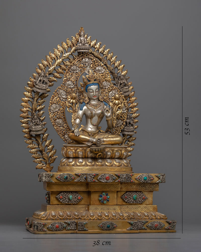 Green Tara Buddhist Deity Sculpture for Meditation | Gold-Plated Tibetan Art