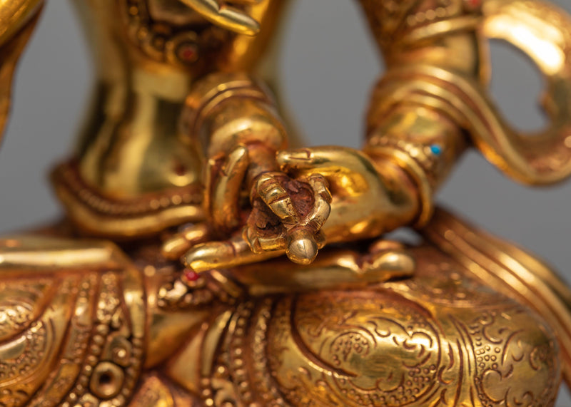 24K Gold Plated Vajrasattva Statue, Traditionally Hand Carved Dorje Sempa