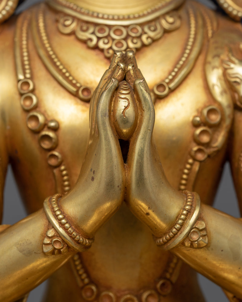 Chenrezig Buddha Gold Statue | Handmade Figurine of Nepal