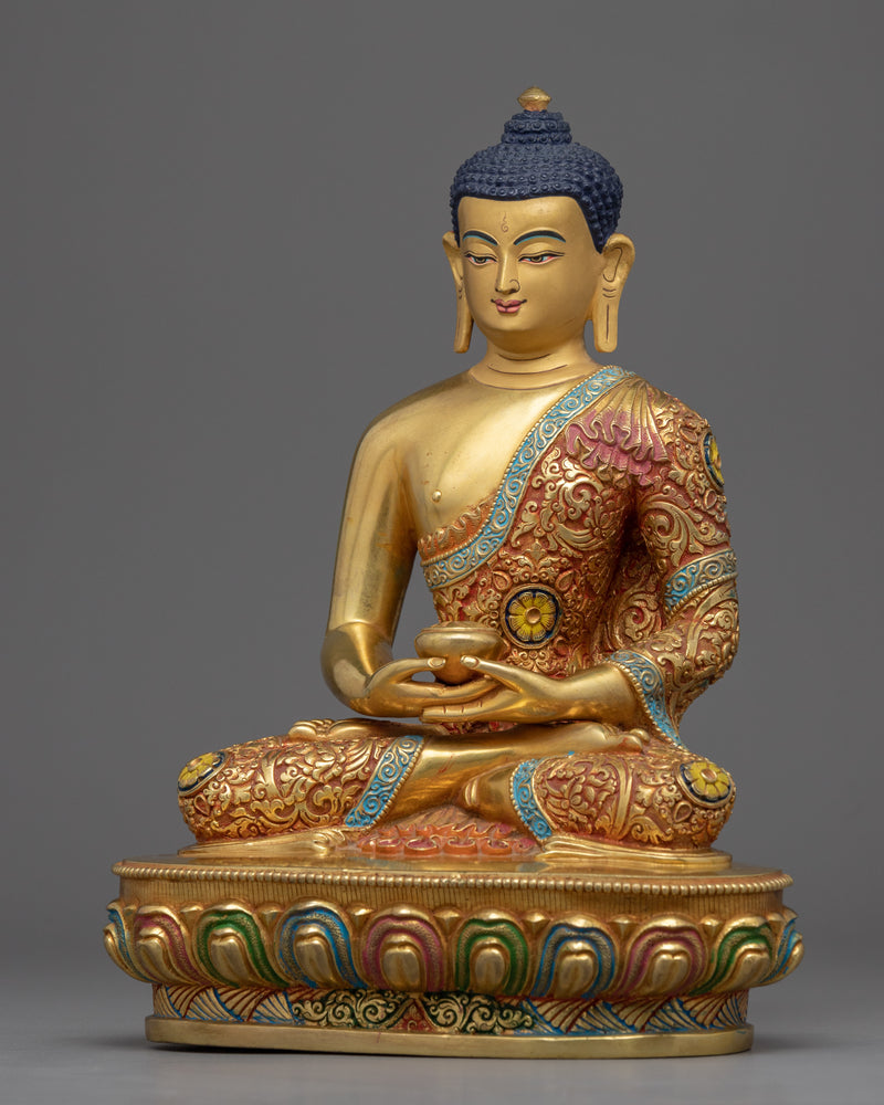 Gold Gilded Amitabh Buddha Statue | Multi-colored Gold Buddhist Art