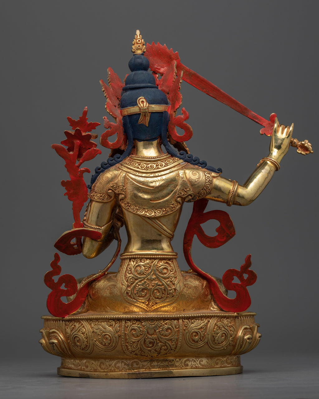 Manjushri Bodhisattva of Wisdom Statue | Gold Gilded Statue of Sword W