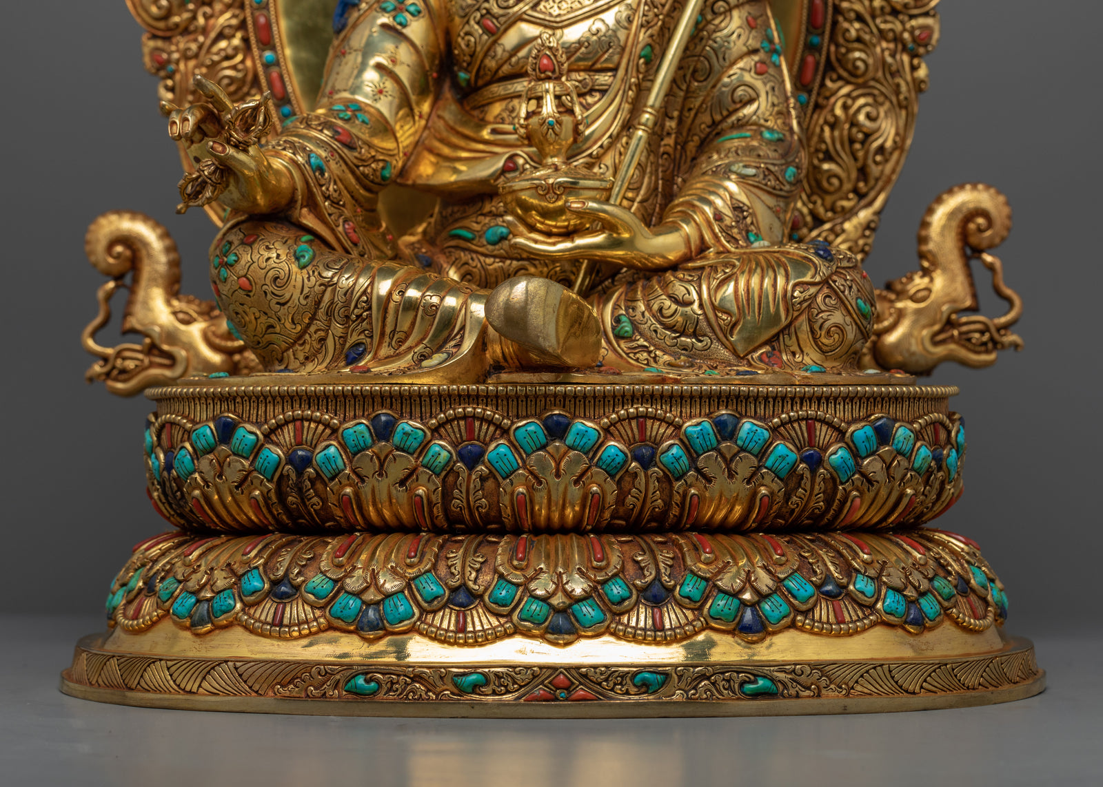 Gold Gilded Statue Guru Rinpoche Padmasambhava | Traditional Buddhist