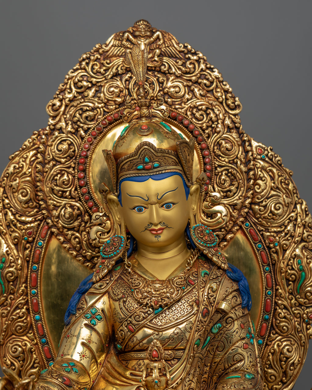 Gold Gilded Statue Guru Rinpoche Padmasambhava | Traditional Buddhist