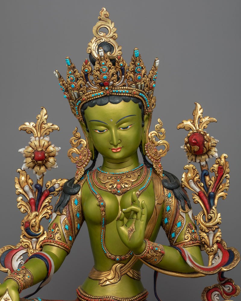 Goddess Green Tara Mantra Practice Sculpture | Rare Traditional Himalayan Art