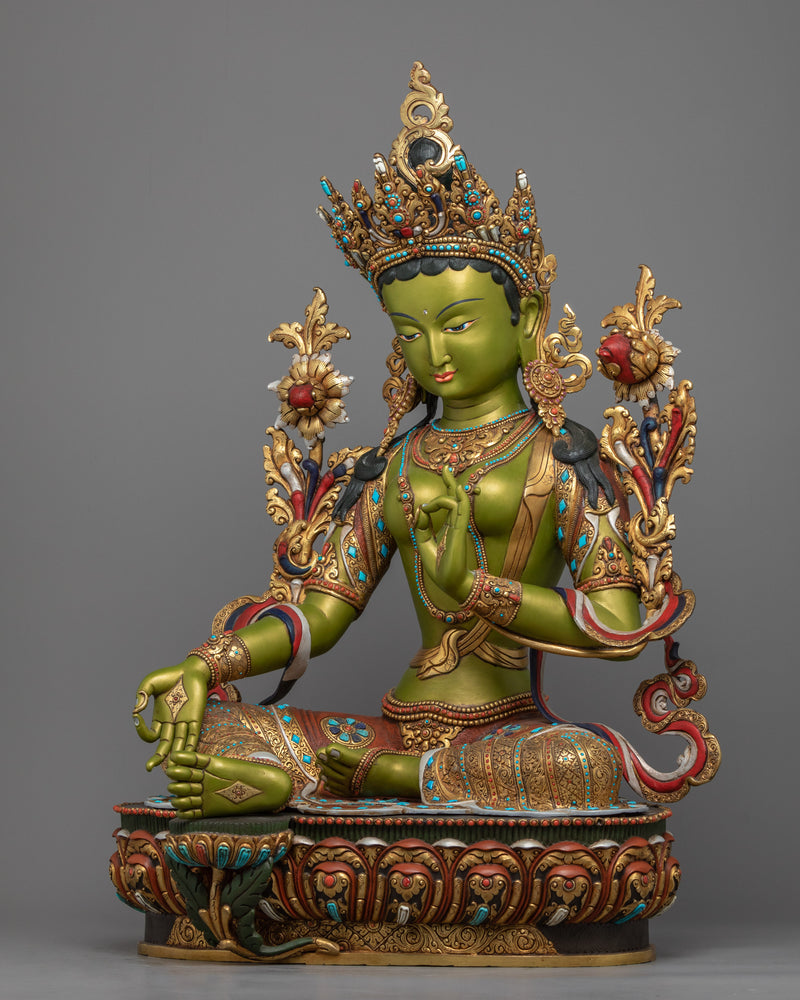 Goddess Green Tara Mantra Practice Sculpture | Rare Traditional Himalayan Art