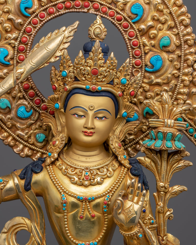 Hand-Carved Bodhisattva Manjushri Statue | Bodhisattva of Wisdom Statuette