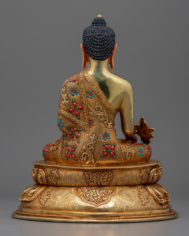 Statue of the Medicine Buddha | Gold-Plated Himalayan Art