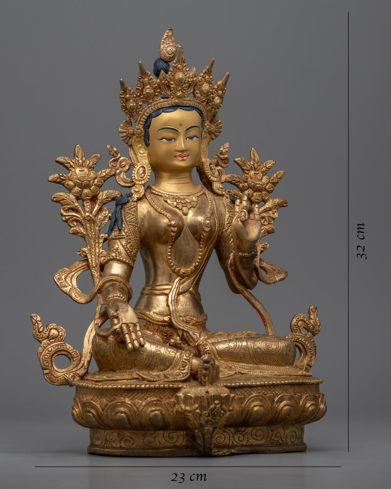 Green Tara Bodhisattva Statue for Meditation and Ritual | Gold Gilded Buddhist Artwork