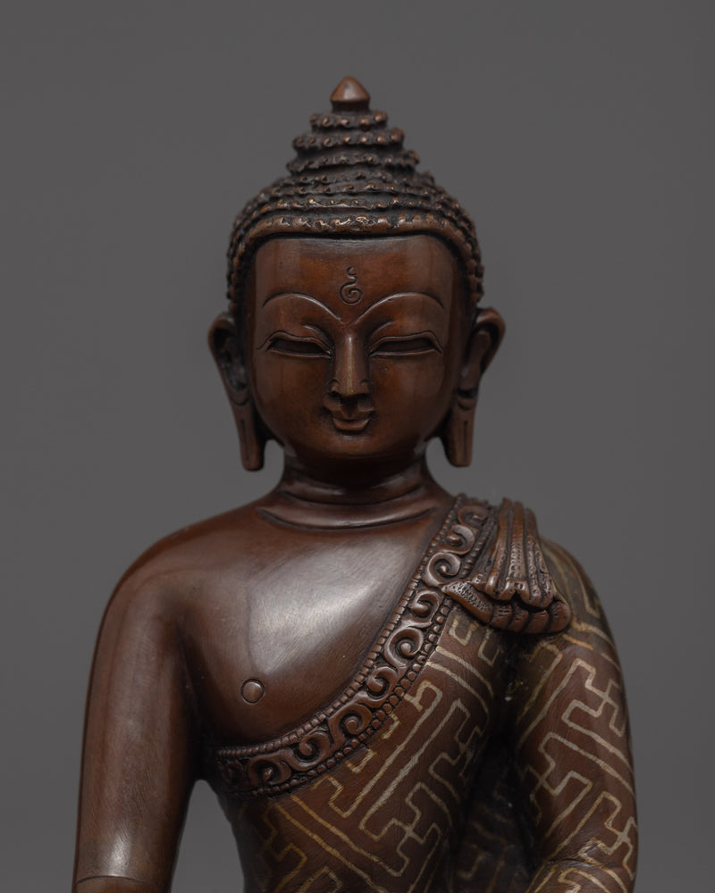 Buddha Shakyamuni Kadampa Statue for Meditation and Ritual | Oxidized Copper Buddhist Sculpture