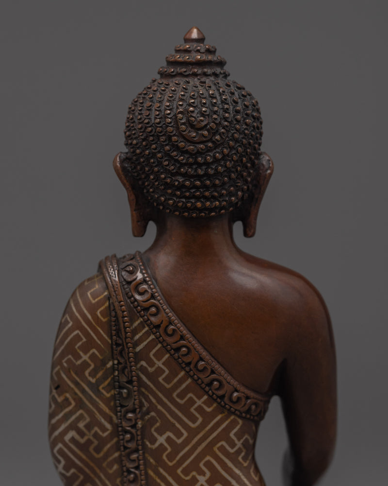 Buddha Shakyamuni Kadampa Statue for Meditation and Ritual | Oxidized Copper Buddhist Sculpture