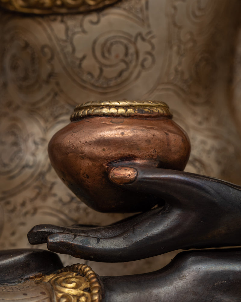 Hand-Carved Buddha Shakyamuni Statue | Buddhist Oxidized Copper Statue