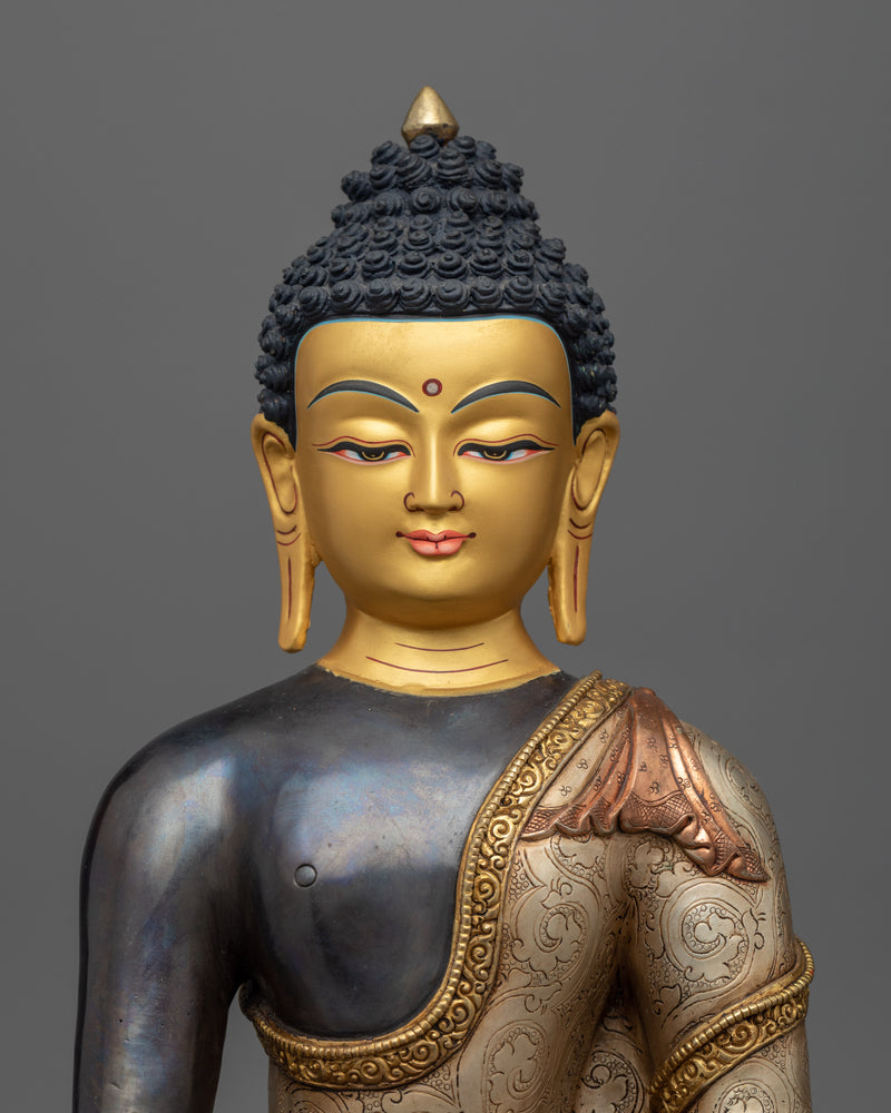 Hand-Carved Buddha Shakyamuni Statue | Buddhist Oxidized Copper Statue