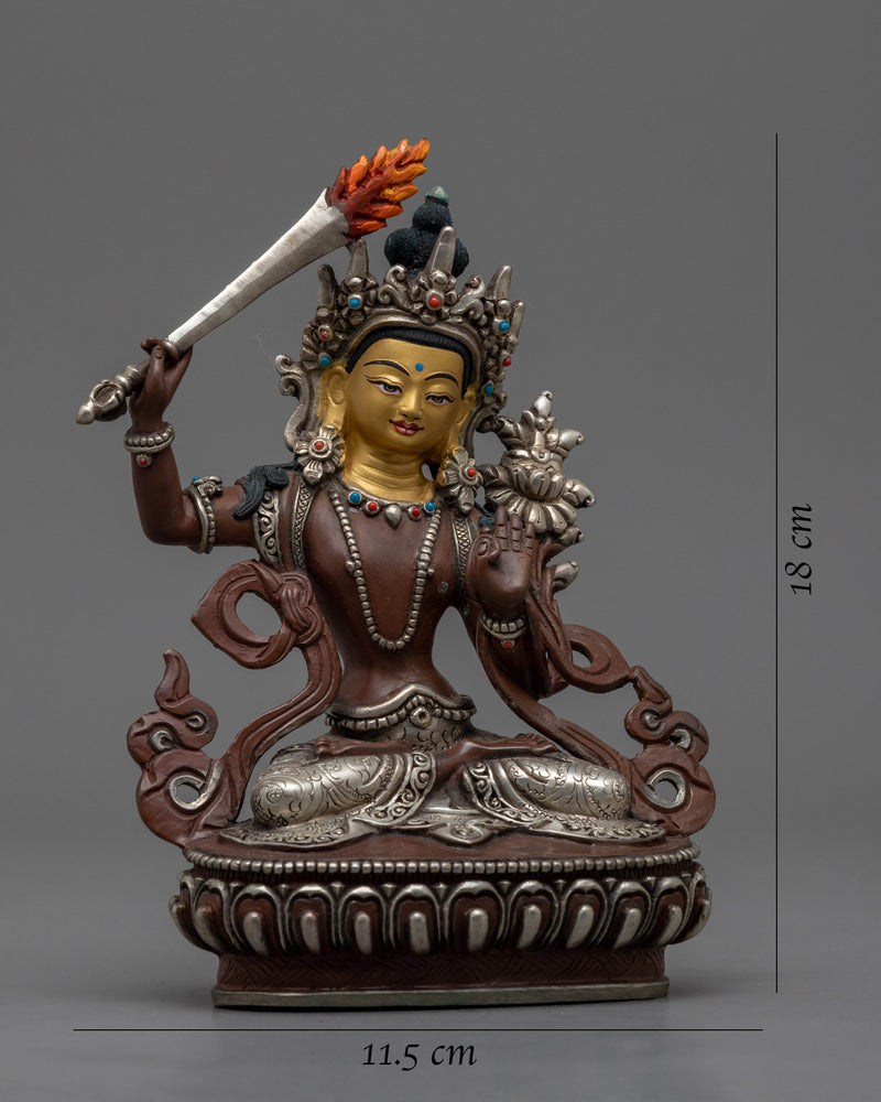 Bodhisattva Manjushri Statue | Oxidized Copper Buddhist Artwork