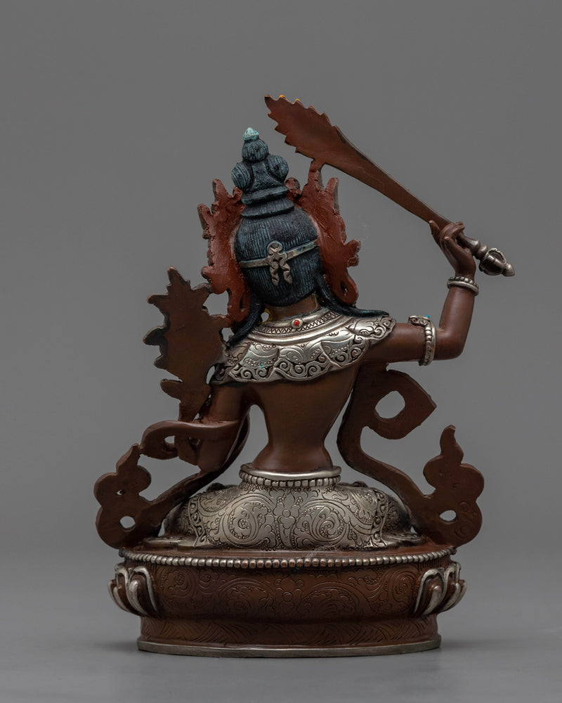 Bodhisattva Manjushri Statue | Oxidized Copper Buddhist Artwork