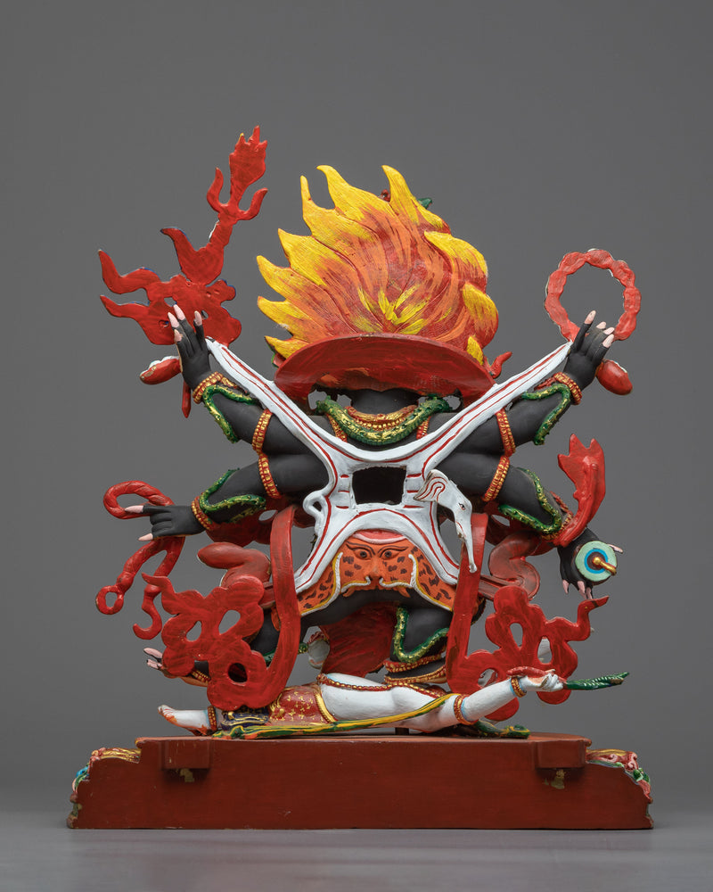 Six Armed Mahakala Statue | Exquisitely Rich Acrylic Painted