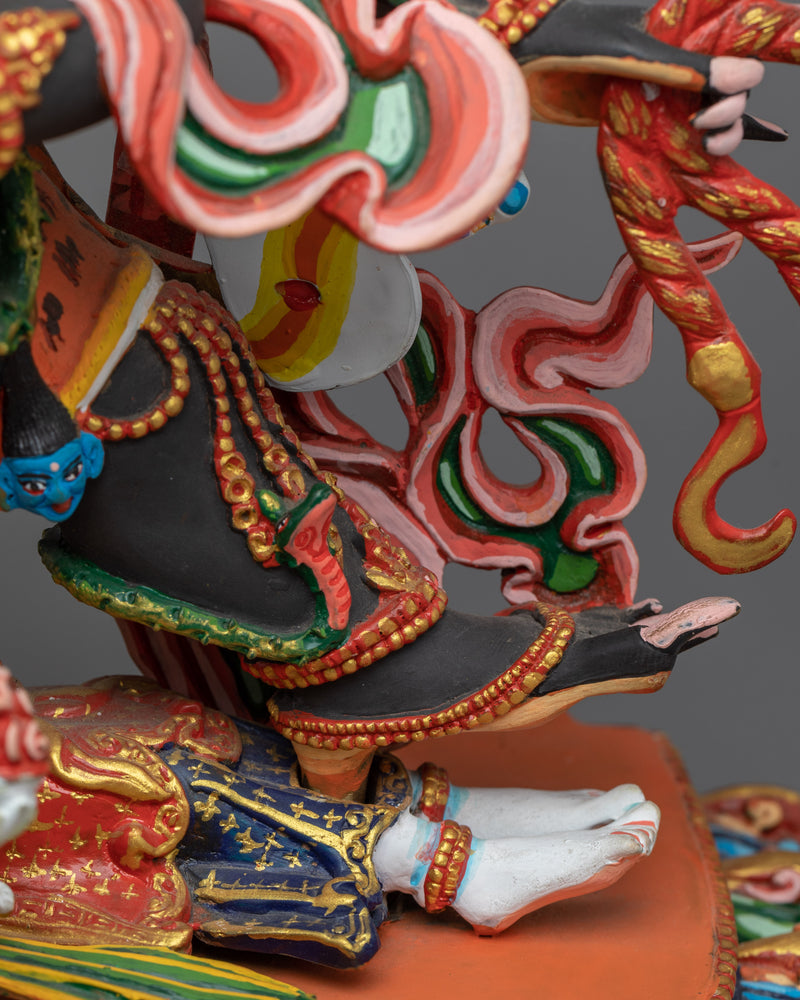 Six Armed Mahakala Statue | Exquisitely Rich Acrylic Painted