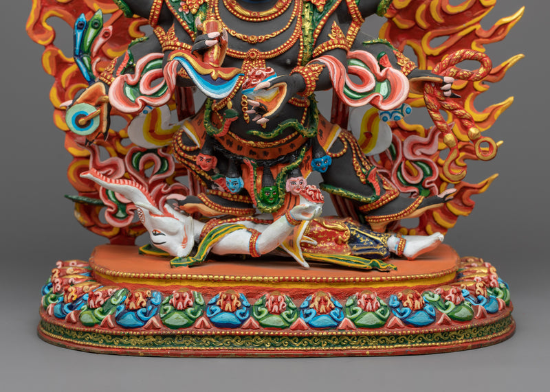 Six Armed Mahakala Statue | Exquisitely Rich Acrylic Painted