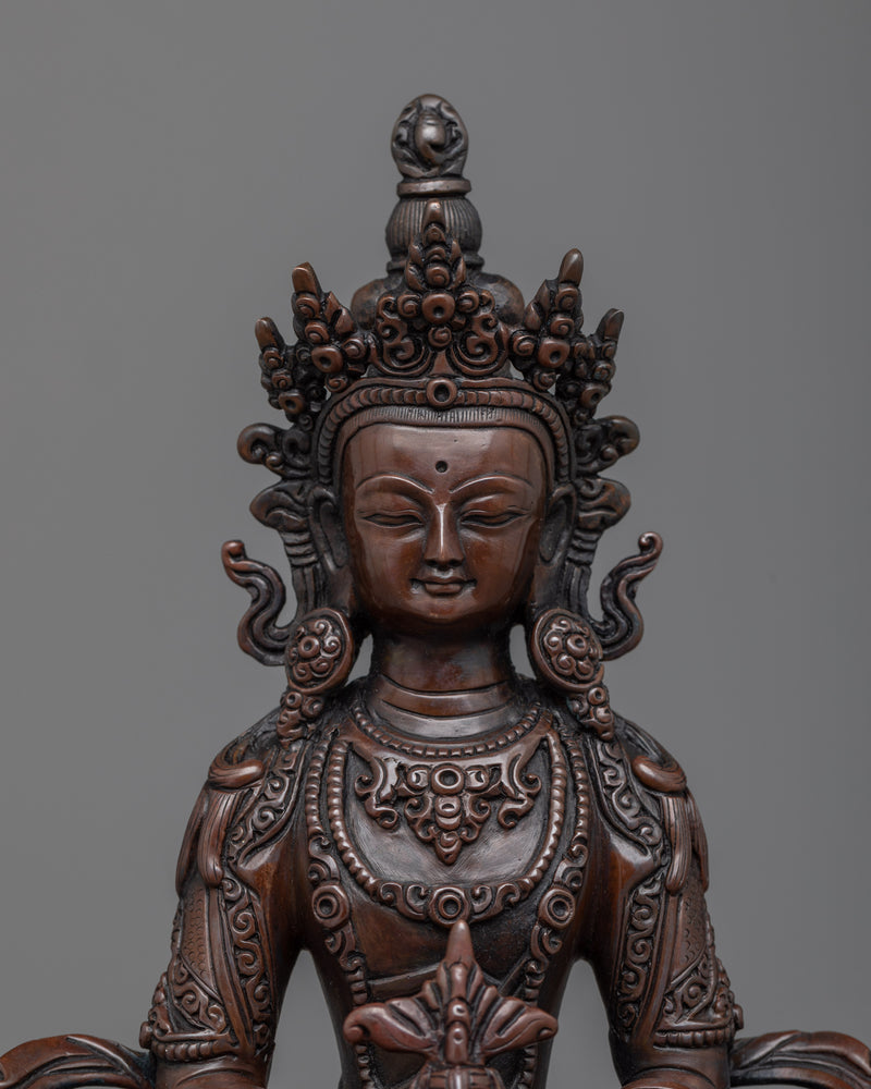 Amitayus Long Life Mantra Practice Statue | Buddhist Oxidized Copper Statue