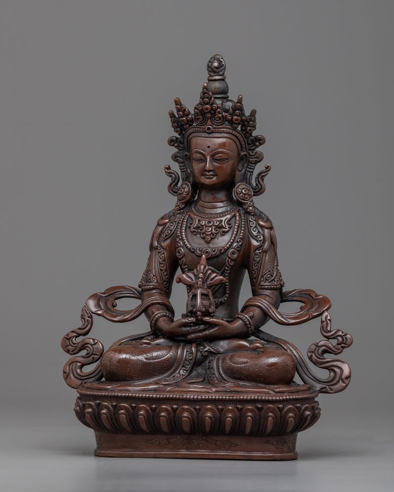 Amitayus Long Life Mantra Practice Statue | Buddhist Oxidized Copper Statue