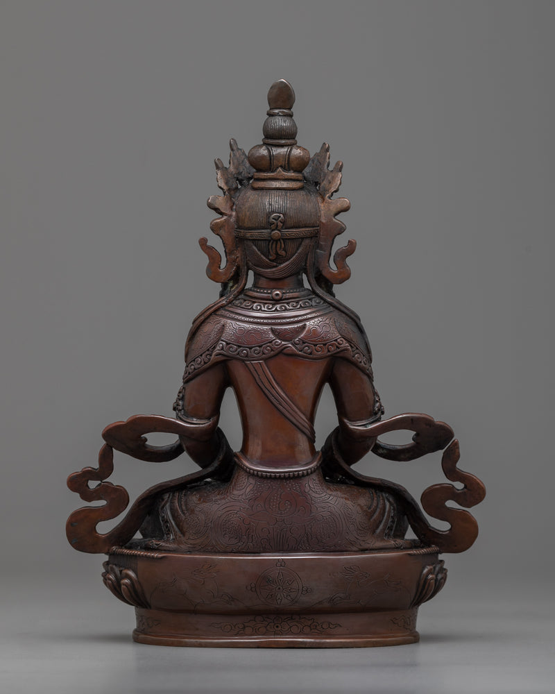 Amitayus Long Life Mantra Practice Statue | Buddhist Oxidized Copper Statue