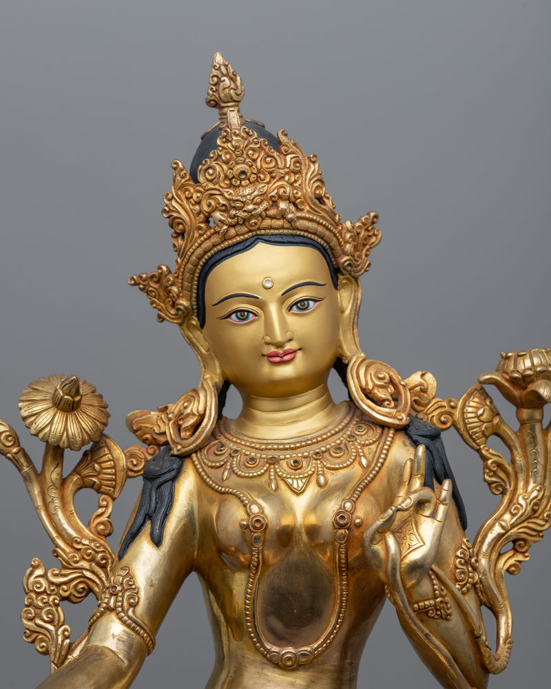 Green Tara Statue for Compassion and Protection | Shyamatara Gold Gilded Art