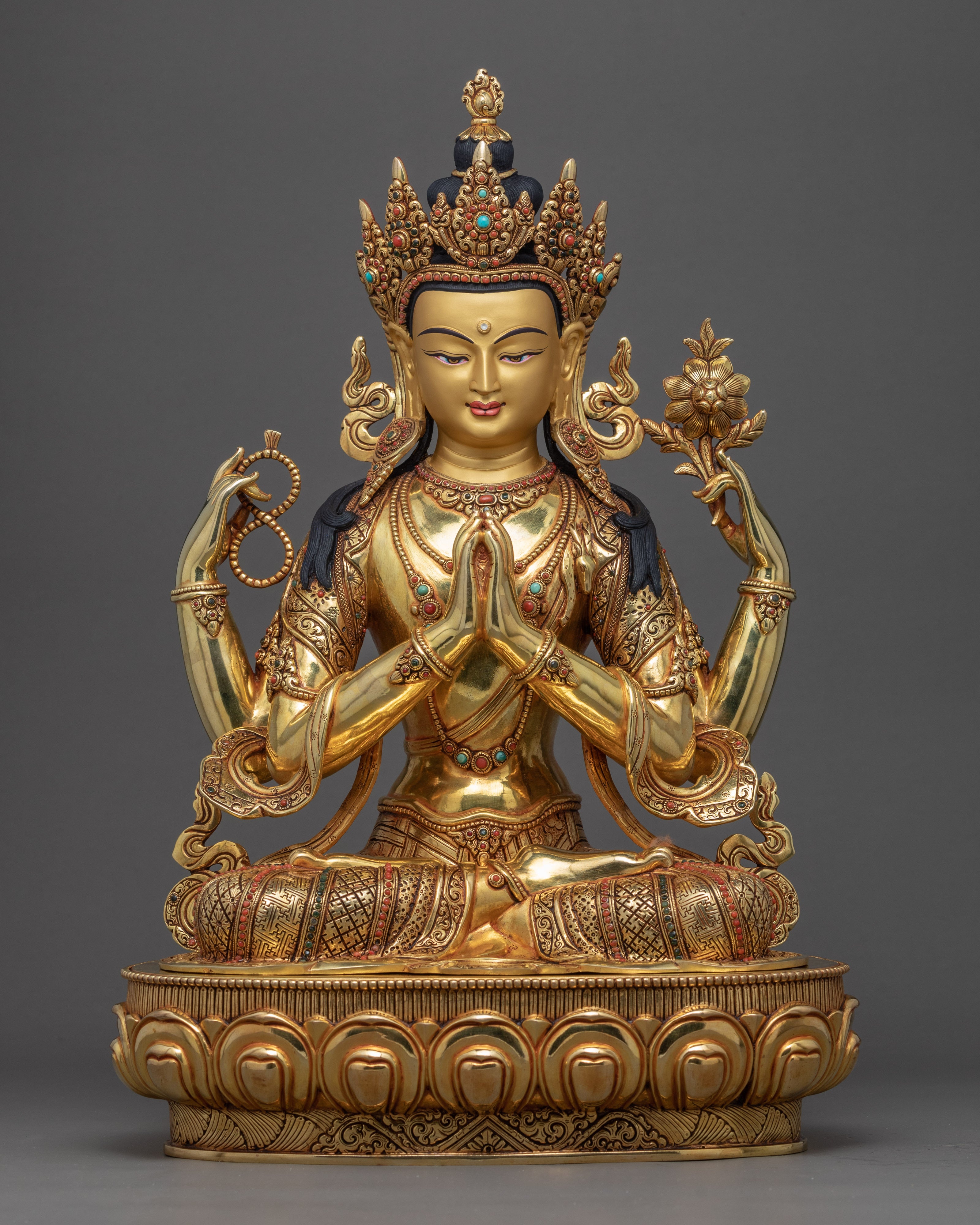 Four Arm Chenrezig Sculpture | Avalokiteshvara Hand Made Artwork In Ne