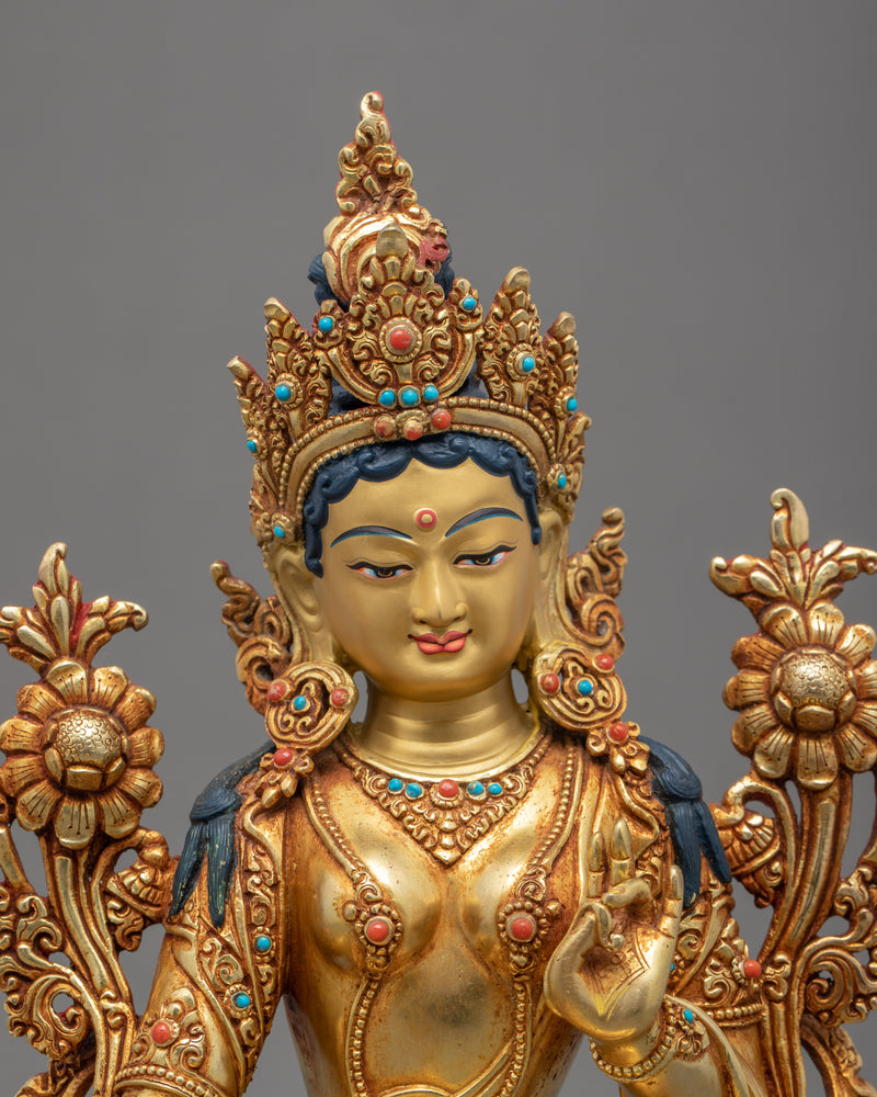 Indoor Tara Green Sculpture | Finely Hand Carved Buddhist Statue